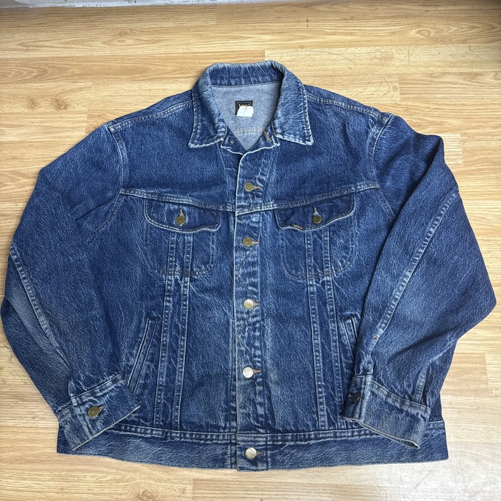 Vintage 1980's Lee 101-J Denim Jacket Dark  Wash Men's Medium Trucker 44L